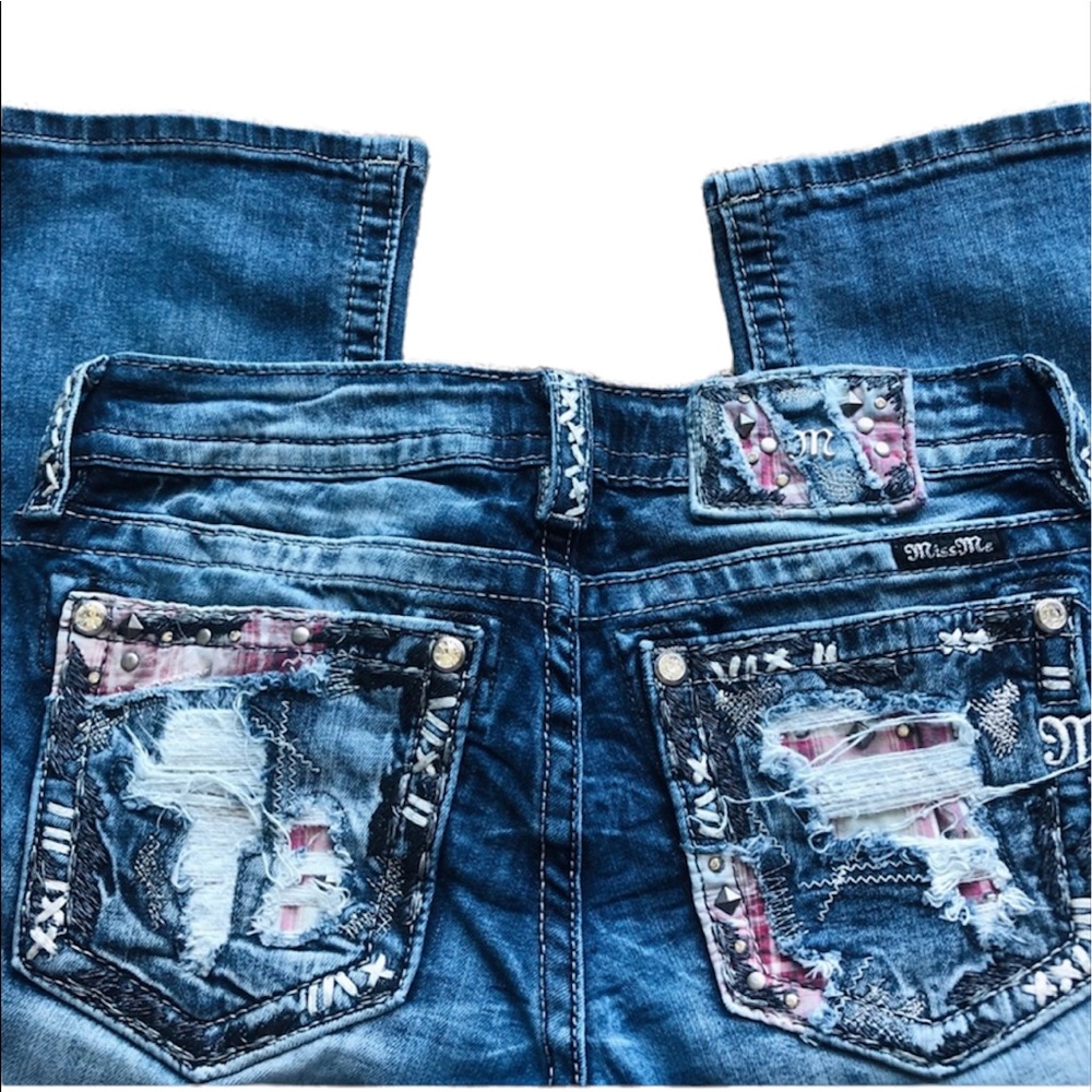 Plaid patched miss me jeans